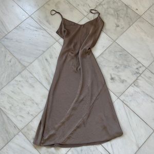 Aritzia taupe silky midi slip dress 90’s aesthetic